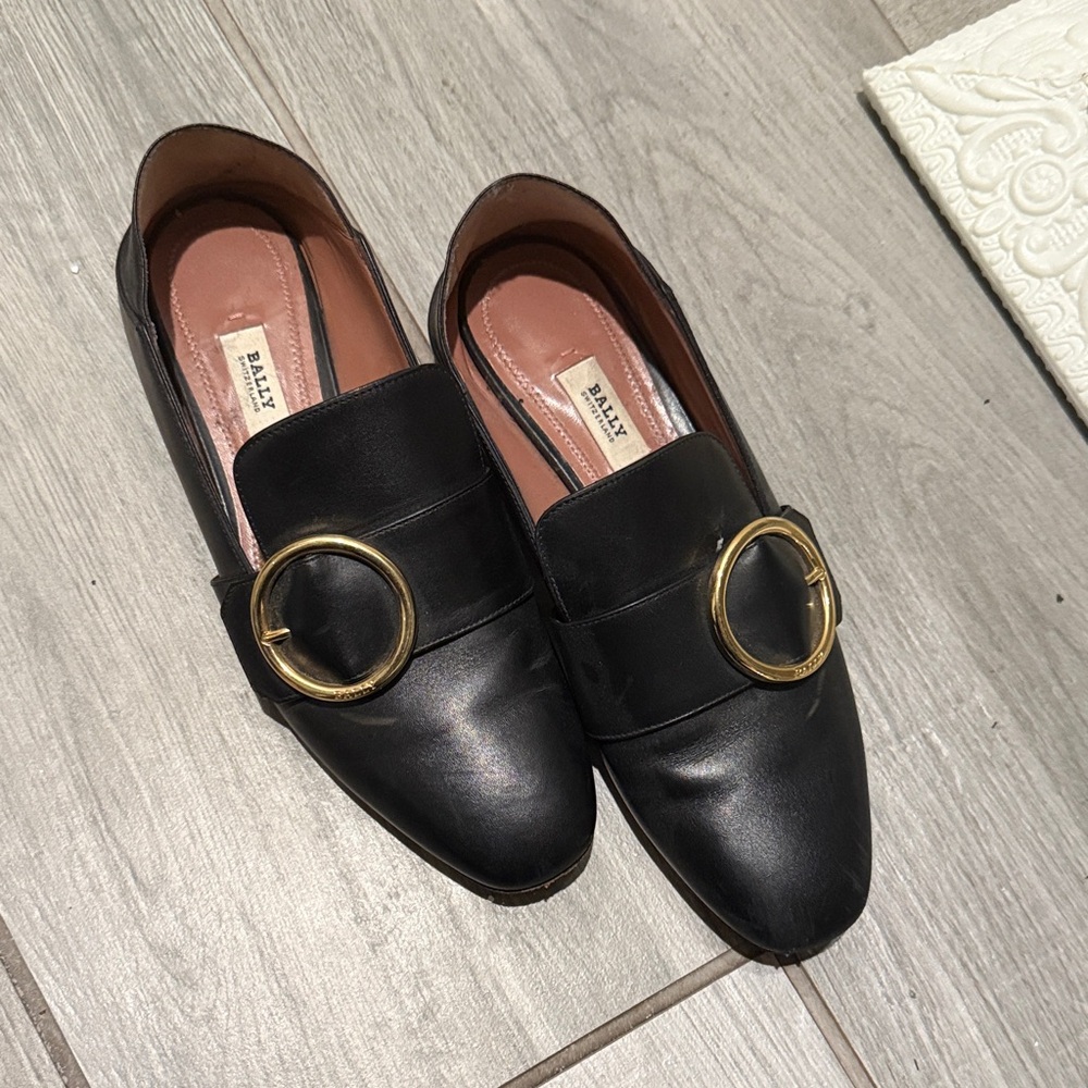 Bally Women's Black Flats with Gold Accent